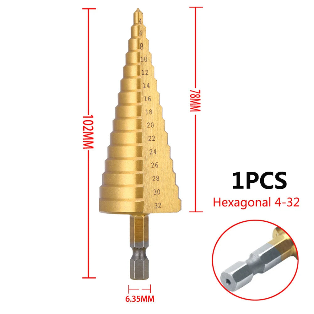 4-32 mm 4-20 mm HSS Titanium Coated Step Drill Bit High Speed Steel Metal Wood Hole Cutter Cone Drilling Tool Aurexia off