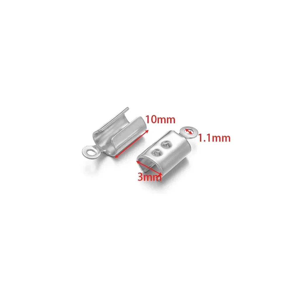 50pcs Stainless Steel High Quality Crimp End Beads Caps Leather Cord Clips for DIY Jewelry Making Necklace Connectors Supplies Aurexia off