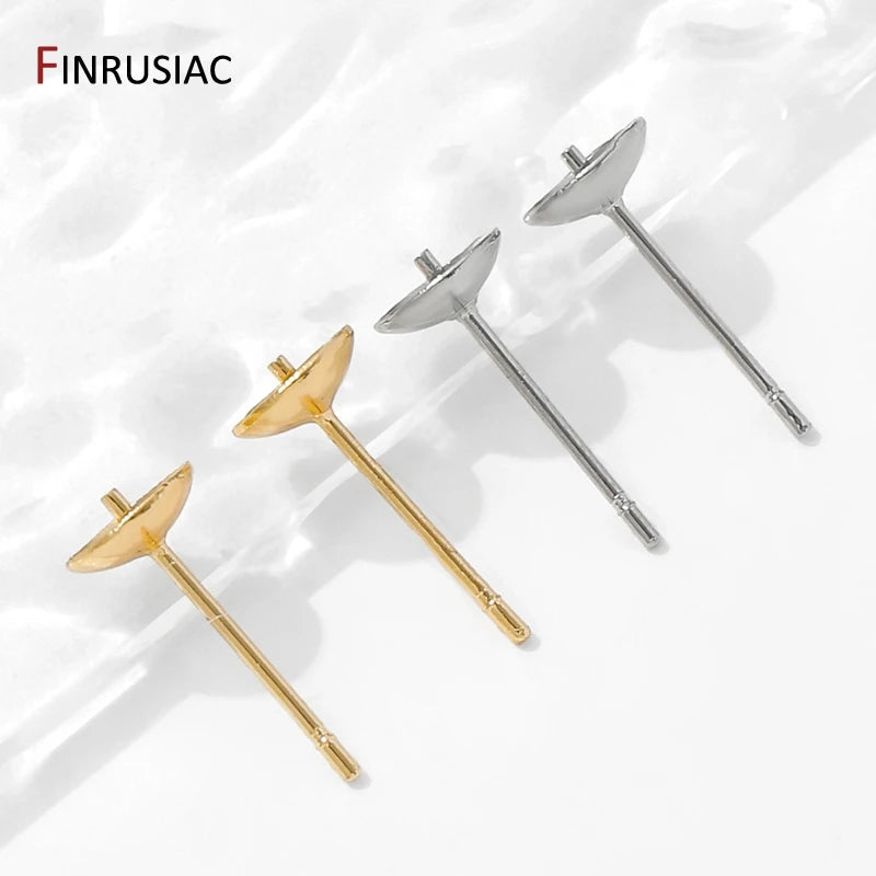 14K Gold Plated Brass Earring Stud Base Blank Post Ear Studs Tray Earplug For Pearl DIY Earring Making Accessories Aurexia off