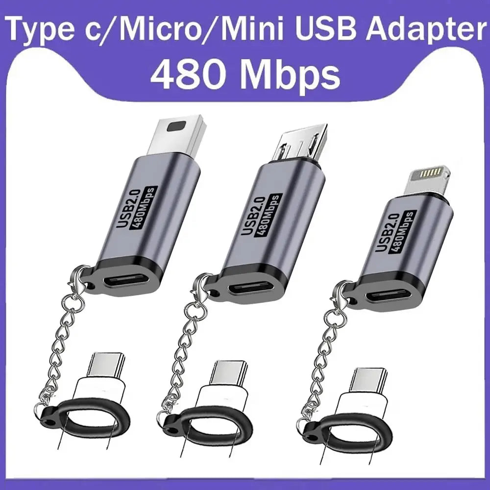 USB-C Adapter Type C Female To Micro / Mini USB Converters For iPhone 14 13 Xiaomi Samsung For Lightning Male Charger Adapter Aurexia off