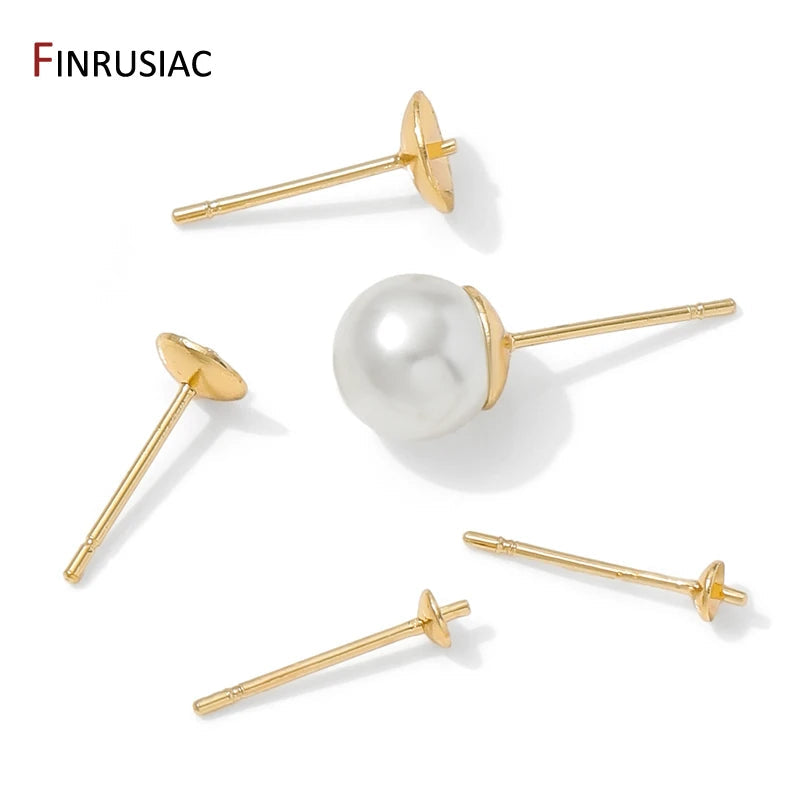14K Gold Plated Brass Earring Stud Base Blank Post Ear Studs Tray Earplug For Pearl DIY Earring Making Accessories Aurexia off