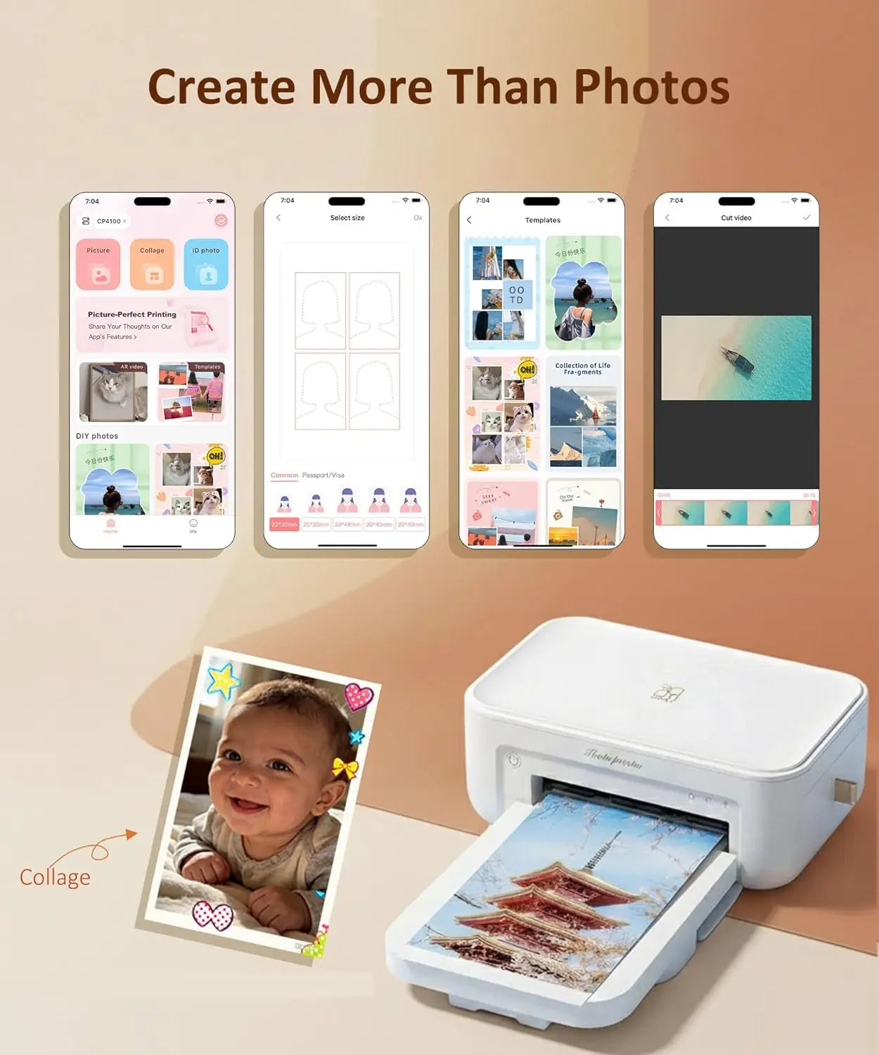 4x6 Photo Printer with Wi-Fi, Full-Color Thermal Dye Sublimation, Portable for iPhone/Android, AR Video App, Home Use in White Aurexia off