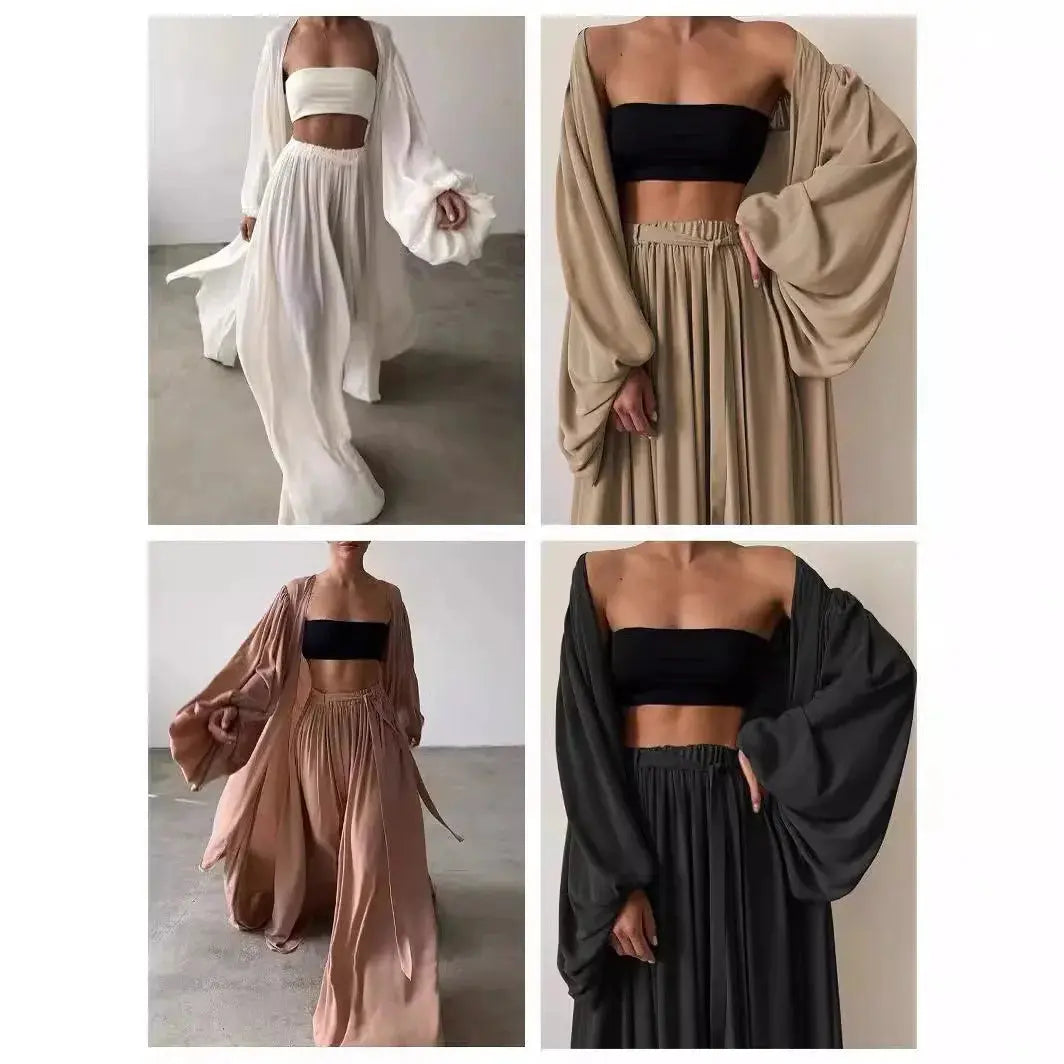 Summer Spring Women's Clothing Two Piece Set Long Sleeve Lantern Sleeve Solid Color Outfit Women's Suit Polyester Streetwear Aurexia off