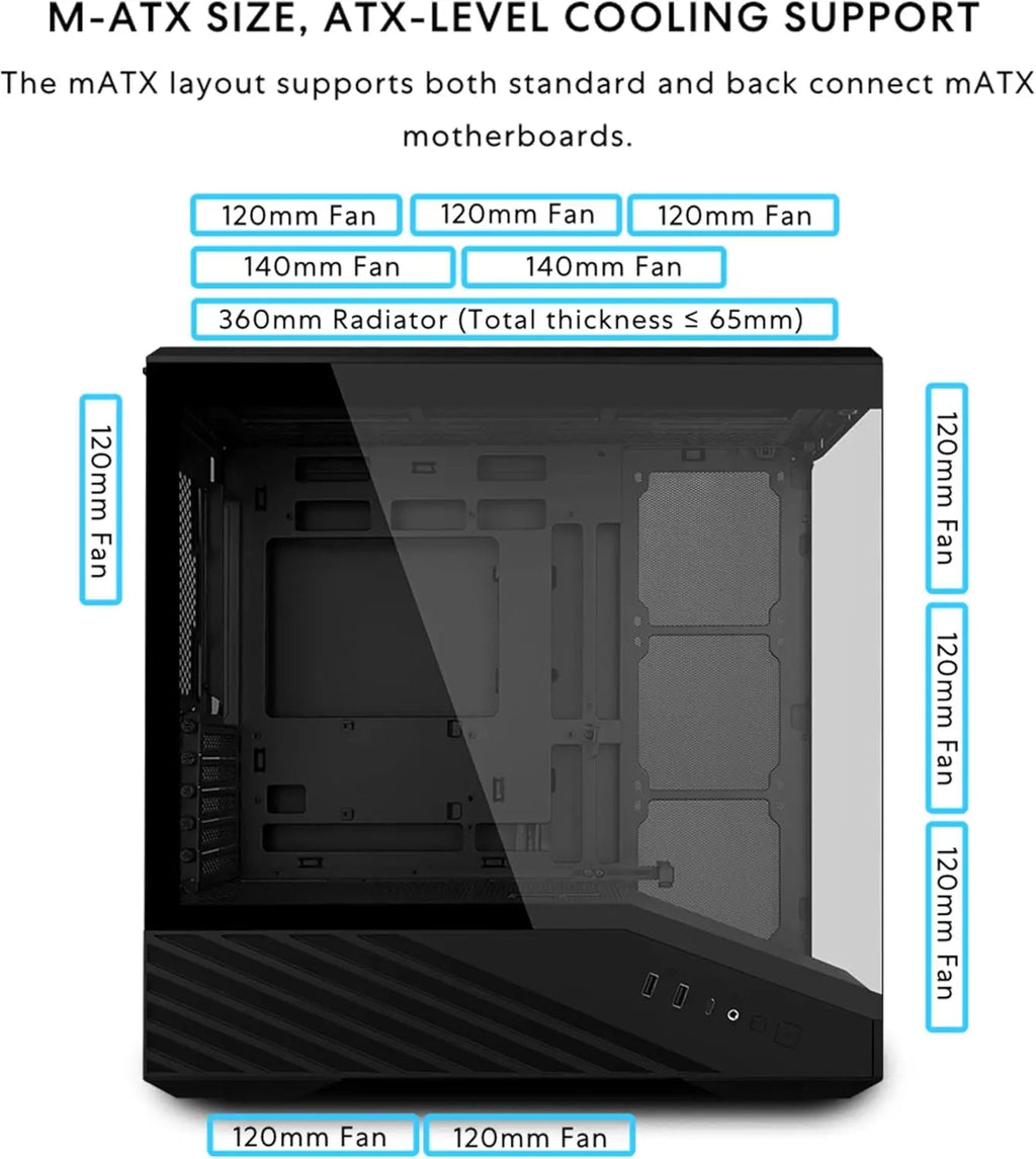 Compact Micro-ATX PC Case with 4 ARGB Fans, Tempered Glass, Supports 415mm GPU & 360mm Radiator - Black Aurexia off