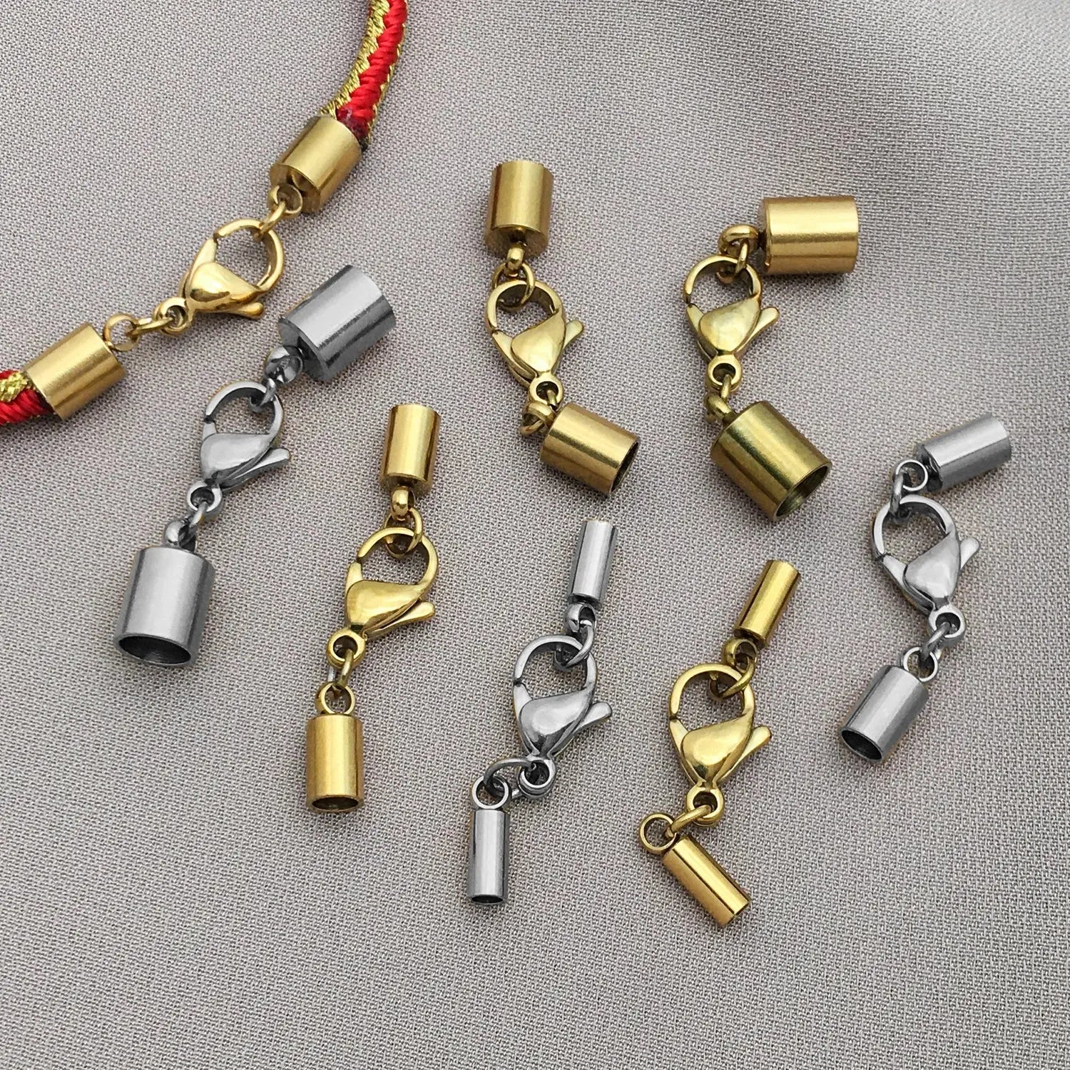2pcs/lot Stainless Steel Gold Lobster Clasp Leather Crimp End Caps Tip Connection for DIY Bracelet Making Wholesalebulk Items Aurexia off