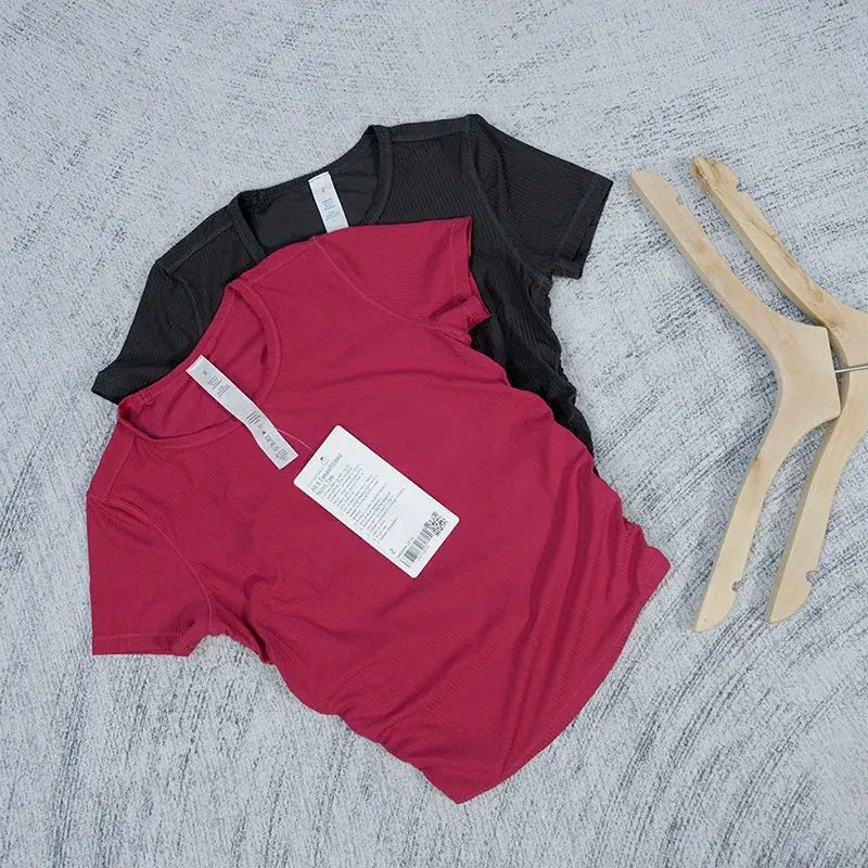 Ribbed Tight Shirt Sexy Waist Shaping Cropped Top Short Sleeve Shirts Women Gym T-shirt Breathable Yoga Clothes Aurexia off