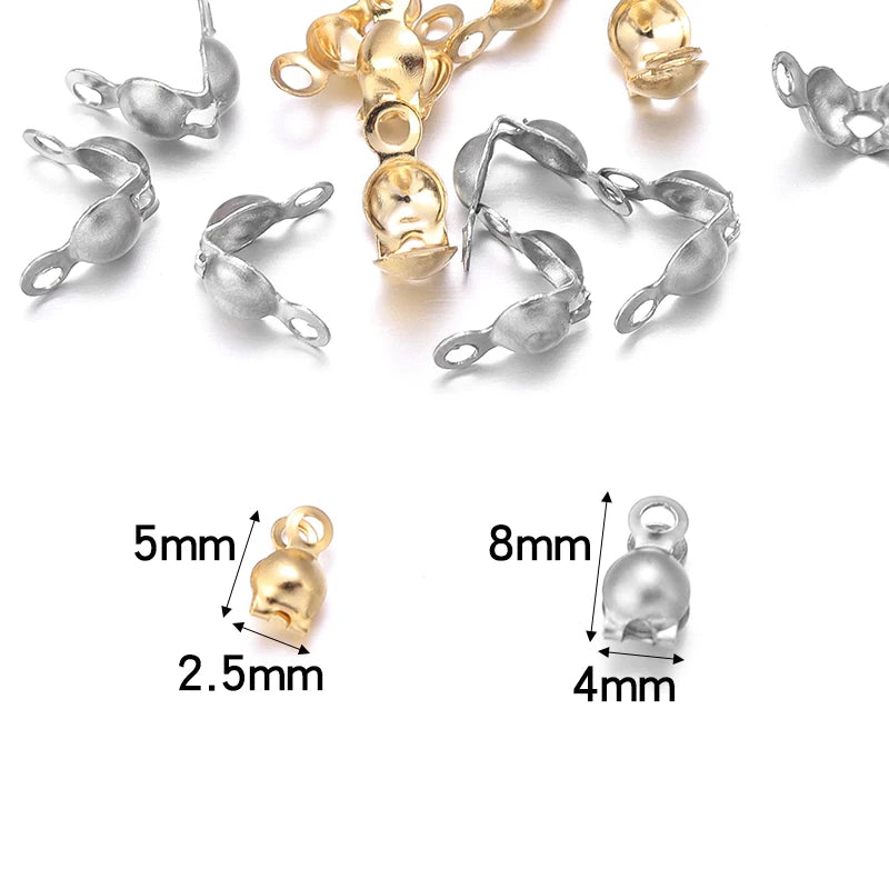 50pcs Stainless Steel Connector Clasp Ball Chain Calotte End Crimps Beads Connector Components For Jewelry Making DIY Necklace Aurexia off