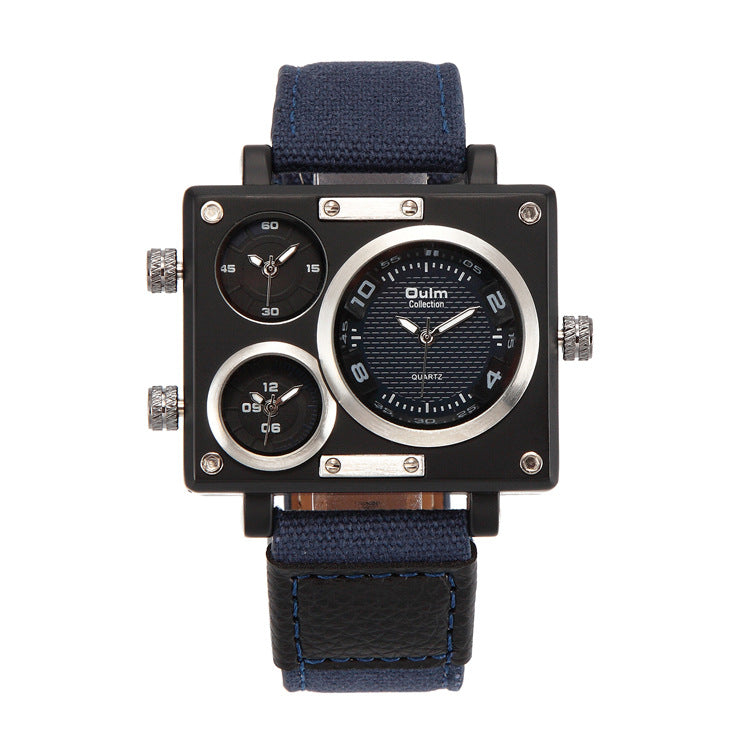 Men's Square Watch with Canvas Strap and Multi-Time Zone Aurexia off