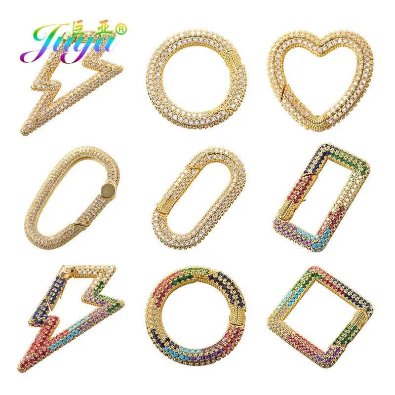 Juya Handmade Zirconia 18K Gold Plated Decorative Copper Pendant Carabiner Screw Bolt Lock Clasps For DIY Punk Jewelry Making Aurexia off