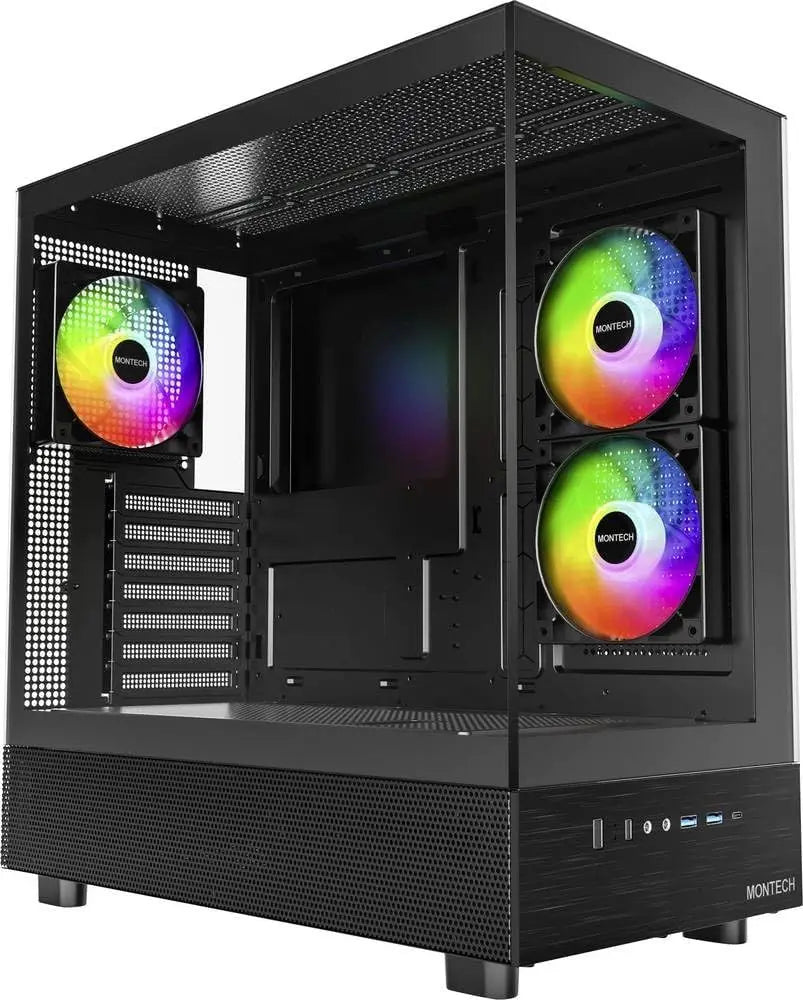 ATX Mid-Tower Gaming Case with 3 ARGB Fans, Dual Glass Panels, Wood I/O, Supports 4090 GPUs and 360mm Radiator, Black Aurexia off