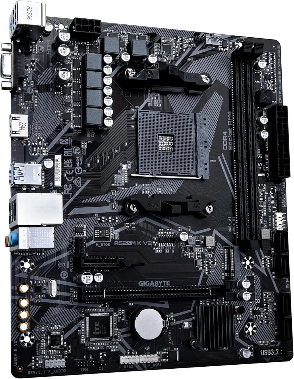 A520M K V2 Motherboard for AMD AM4, 2x DDR4 Slots, HDMI/D-Sub Ports, M.2 SSD Support, USB 3.2 Aurexia off
