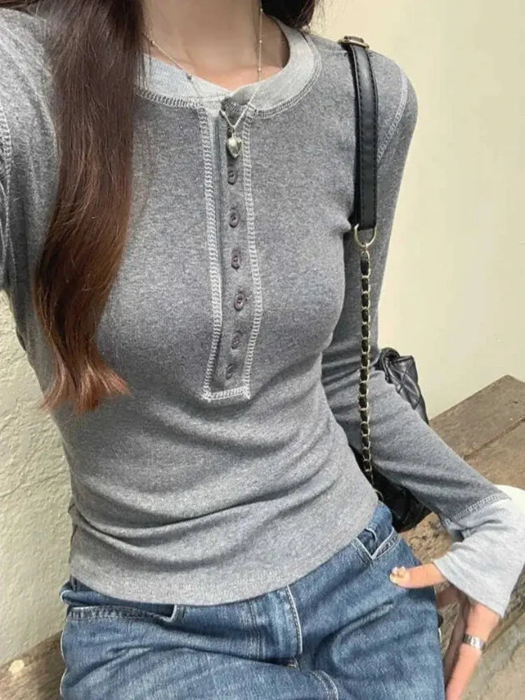 Y2K Patchwork T-Shirt 2025, Contrast Color Grunge Top, Harajuku Bodycon Casual Tee for Women Aurexia off