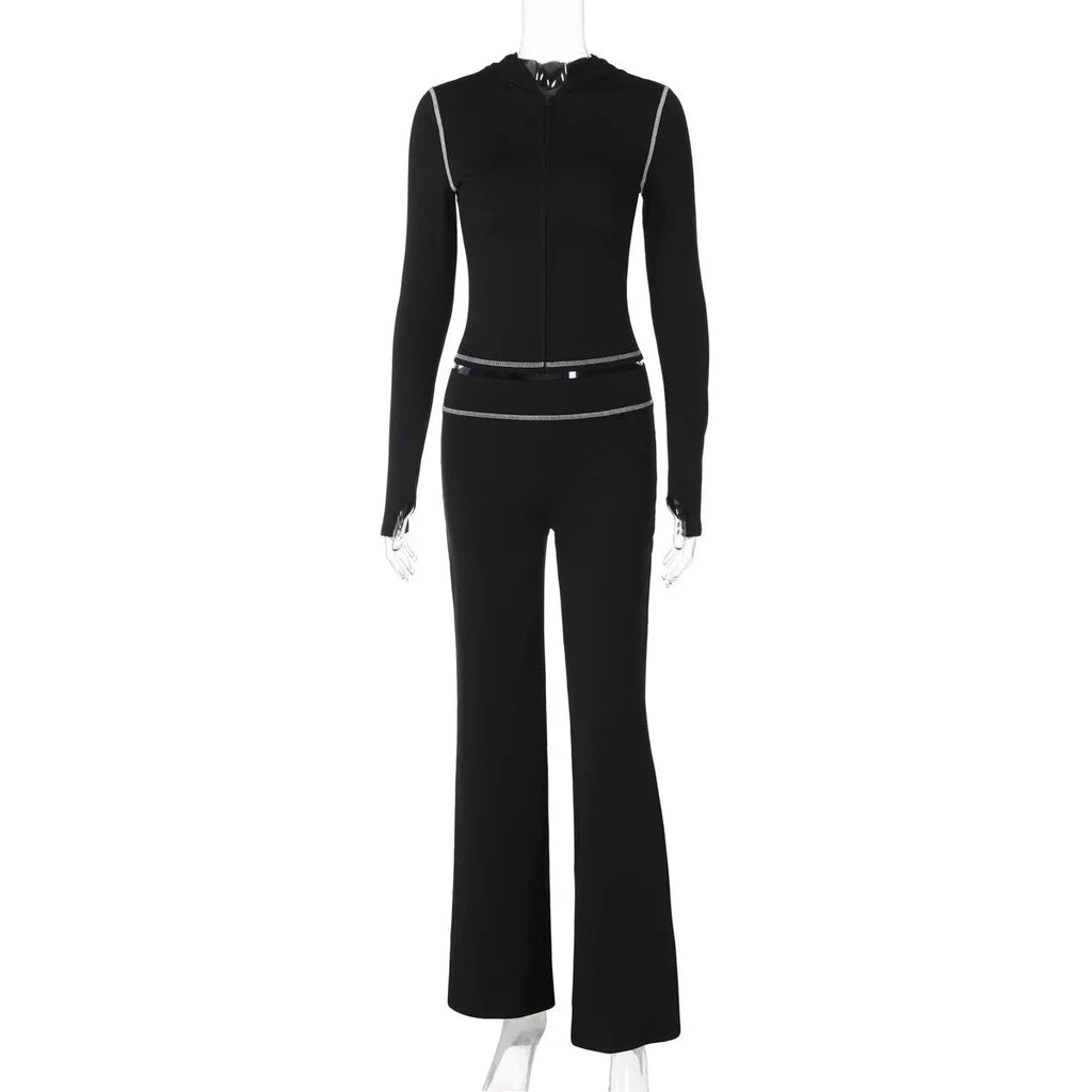 Summer Women's Clothing Front Top High Waist Skinny Long Pants Set For Polyester Streetwear Aurexia off