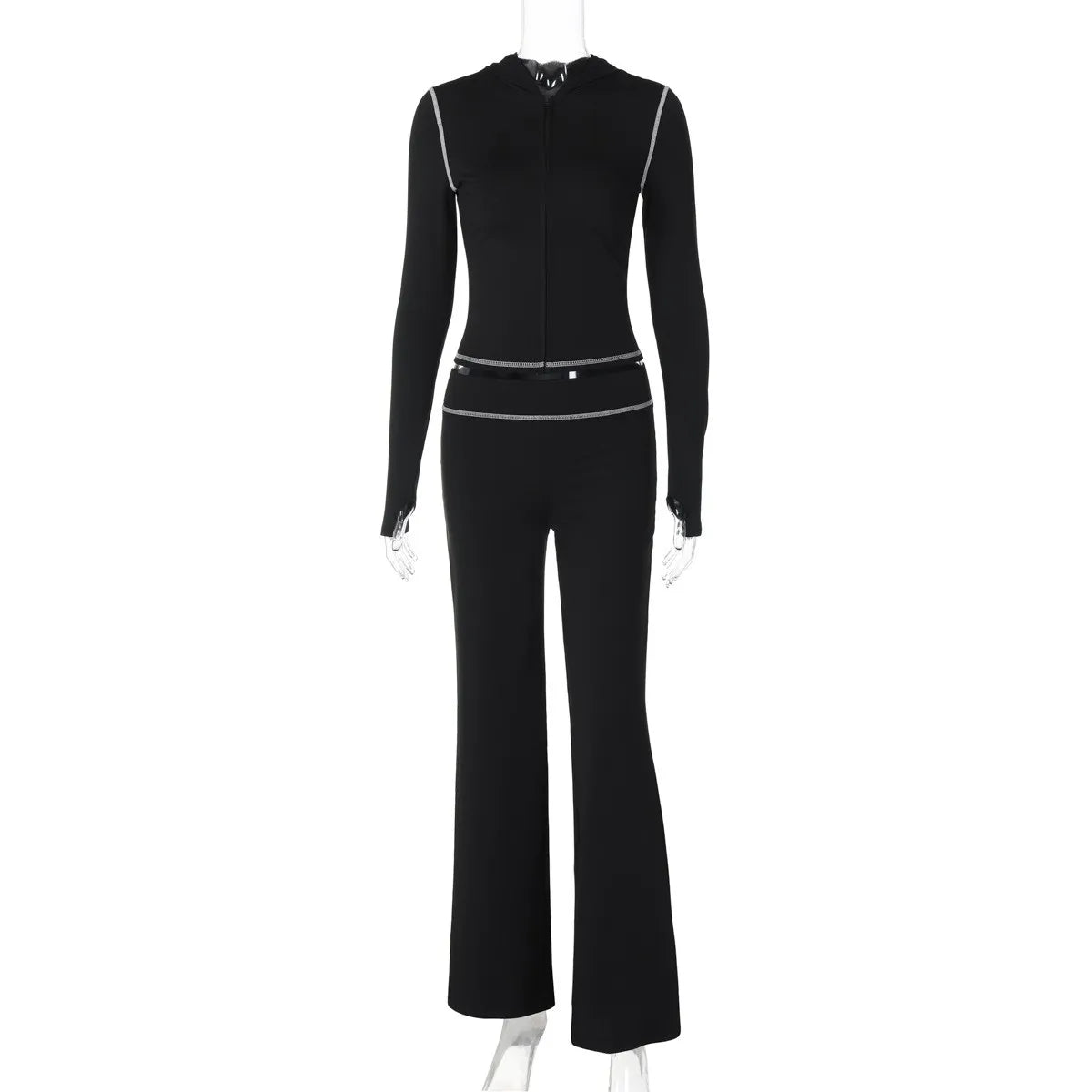 Summer Women's Clothing Front Top High Waist Skinny Long Pants Set For Polyester Streetwear Aurexia off