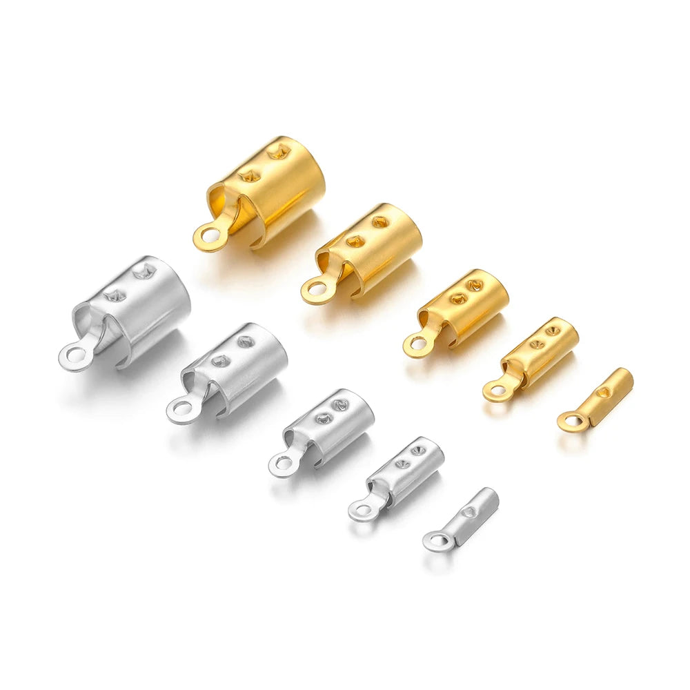 50pcs Stainless Steel High Quality Crimp End Beads Caps Leather Cord Clips for DIY Jewelry Making Necklace Connectors Supplies Aurexia off