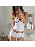 2026 new summer women's clothing pure desire spicy girl V-neck tank top contrasting color casual simple versatile shorts set INS Aurexia off