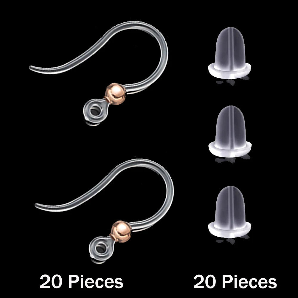 40pcs Clear Plastic Earring Hooks Ear Wire with Loop French Fish Hooks With Transparent Earring Stoppers for DIY Jewelry Making Aurexia off