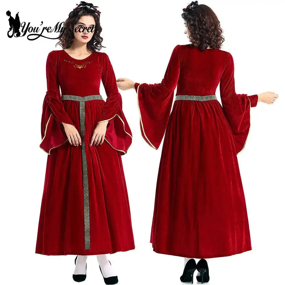 [You're My Secret] Women Medieval Costume Halloween Court Ball Flared Sleeve Princess Dress Cosplay Stage Performance Costume Aurexia off
