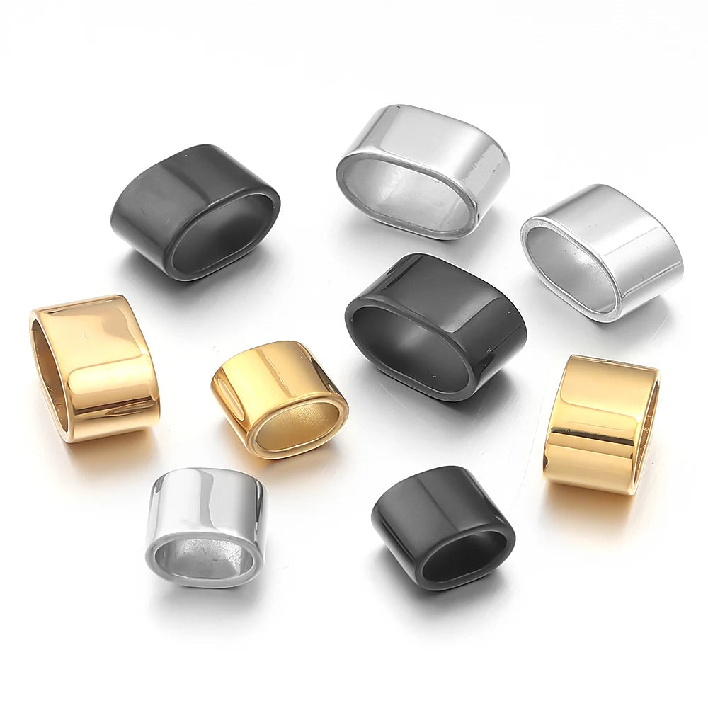 6pcs Flat Stainless Steel Tube Slider Beads Position Beads Big Hole Metal Beads DIY Leather Bracelet Clasps For Jewelry Making Aurexia off