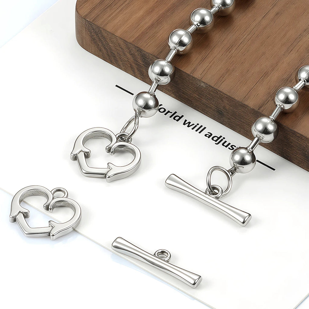 2 Sets Stainless Steel OT Clasp Heart Toggle Clasps Buckle Connector for Necklaces Bracelets Hook DIY Jewelry Making Accessories Aurexia off