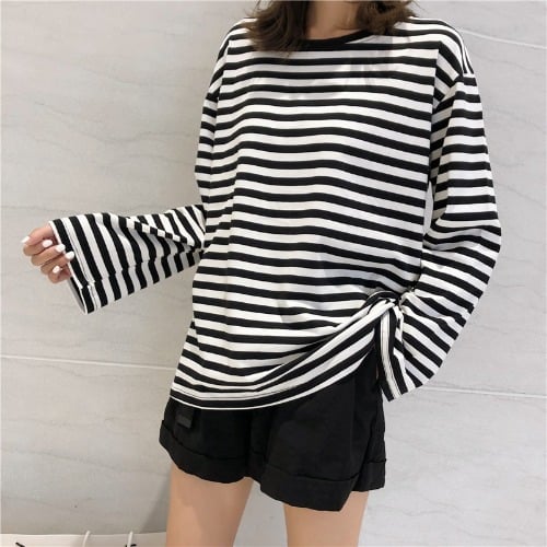 Chic Striped Red & Black Casual Top Aurexia off