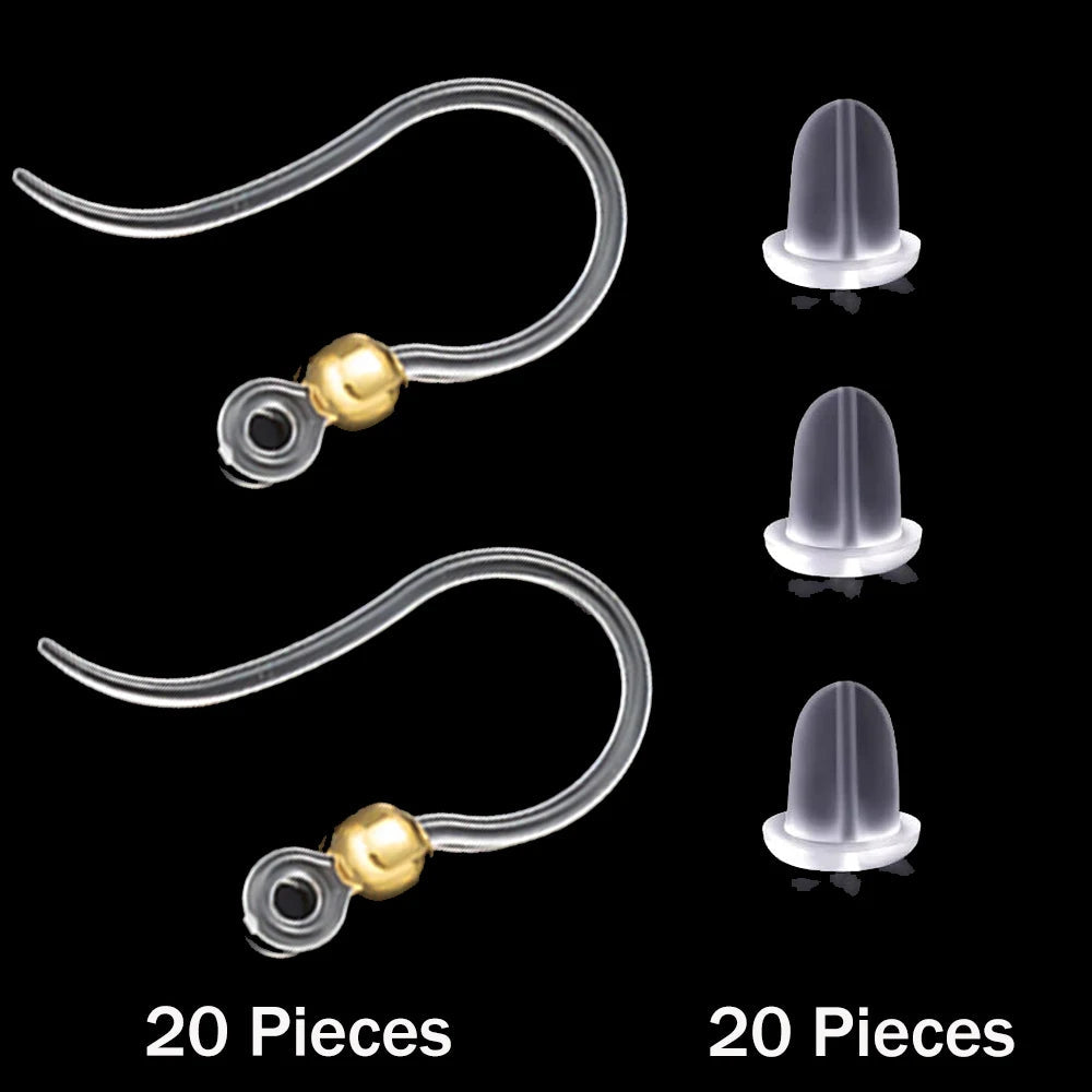 20pcs Plastic Earring Hooks Ear Wire with Loop French Fish Hooks and 20pcs Transparent Earring Stoppers for DIY Jewelry Making Aurexia off