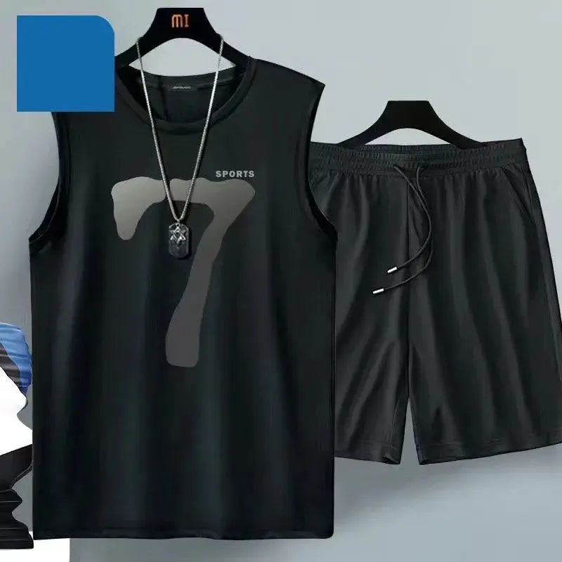 Summer sleeveless basketball jersey, casual wear, breathable short-sleeved two-piece sports shirt + running shorts Aurexia off