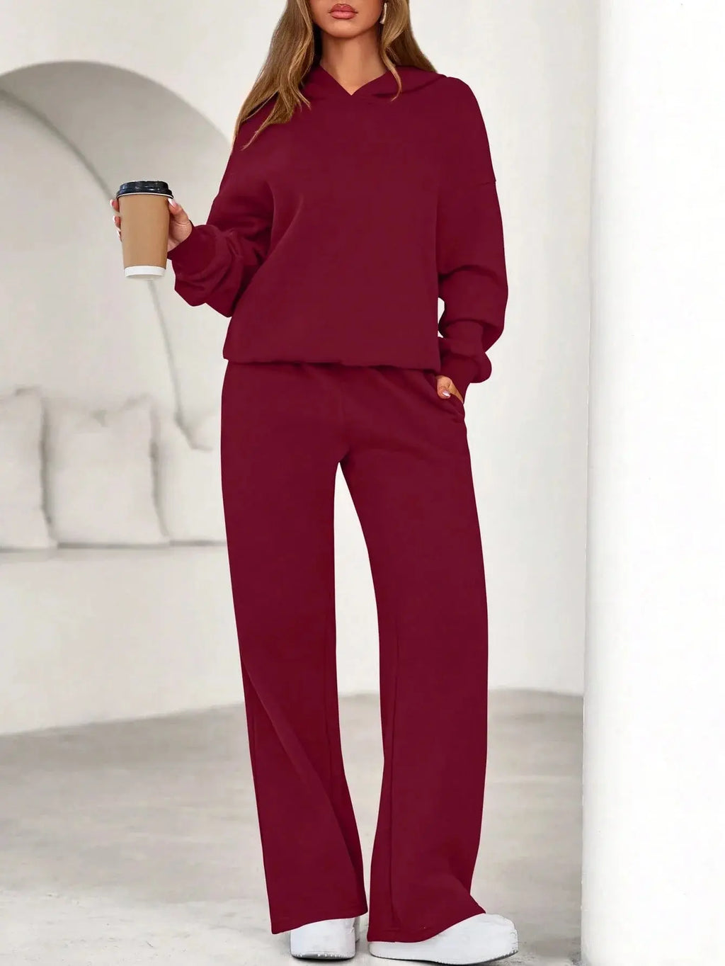 Women's 2 Piece Sweatsuit Set Casual Long Sleeve Hoodie Loose Wide Leg Sweatpants Aurexia off