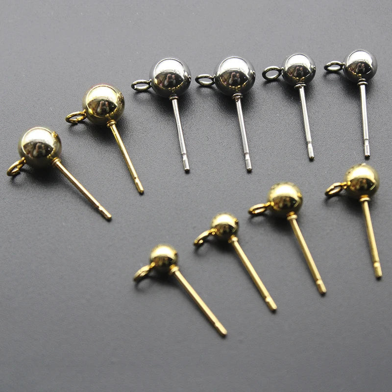 20PCS Surgical Stainless Steel 3 4 6 mm Round Ball Earrings Stud Post with Loop Fit Women DIY Earring Jewelry Making Accessories Aurexia off