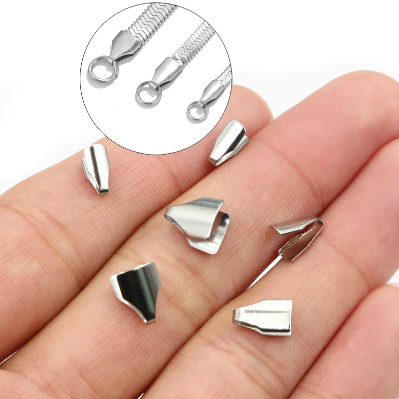 100pcs Stainless Steel 2-7mm Flat Cords Crimp End Beads Caps Clip Tip Fold for DIY Snake Chain Necklace Jewelry Making Findings Aurexia off