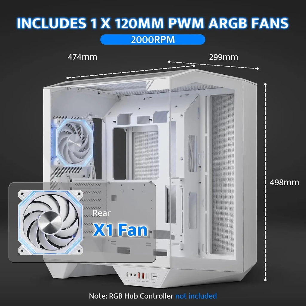 Full-Tower ATX Gaming PC Case with Back Plug-in Motherboard,Supports Up to 2 x 360mm Radiators and RTX 40 Compatibility Aurexia off