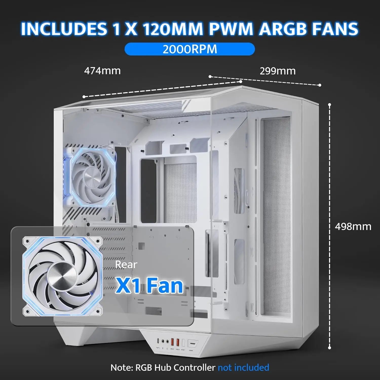Full-Tower ATX Gaming PC Case with Back Plug-in Motherboard,Supports Up to 2 x 360mm Radiators and RTX 40 Compatibility Aurexia off