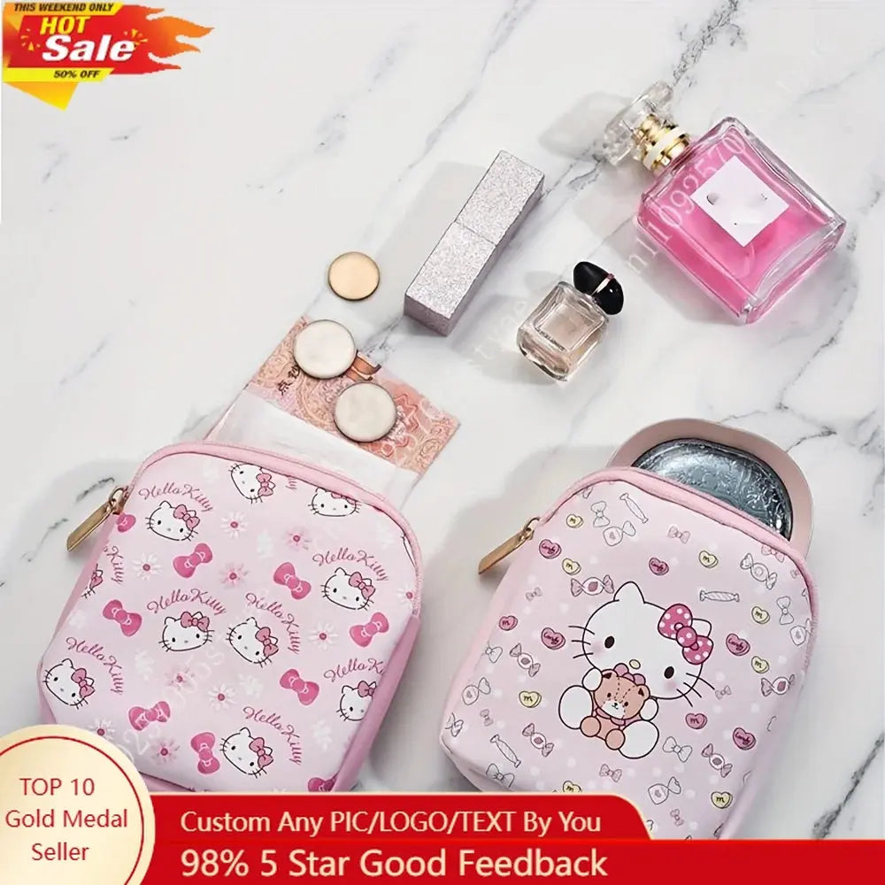 Sanrio Hello Kitty Cute Pink PU Menstrual Bag Lightweight and Portable Zipper Storage Bags for Sanitary Napkins Cosmetics Aurexia off