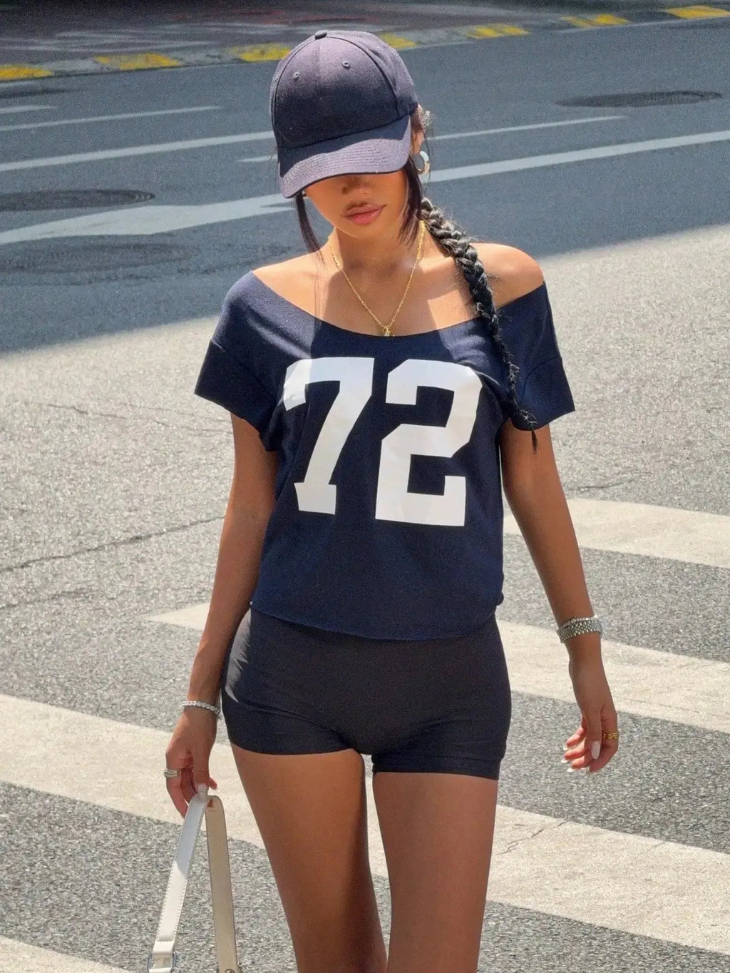 Women Off-Shoulder Short Sleeve T-Shirt With Number Print Aurexia off
