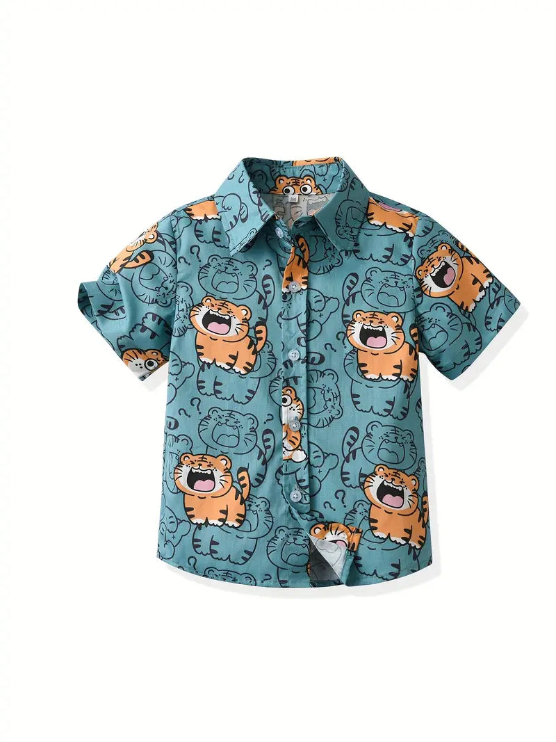 Boys Cute Tiger Print Short Sleeve Summer Shirt Aurexia off