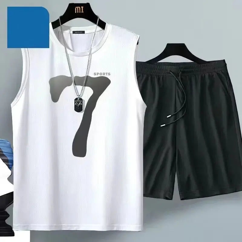 Summer sleeveless basketball jersey, casual wear, breathable short-sleeved two-piece sports shirt + running shorts Aurexia off