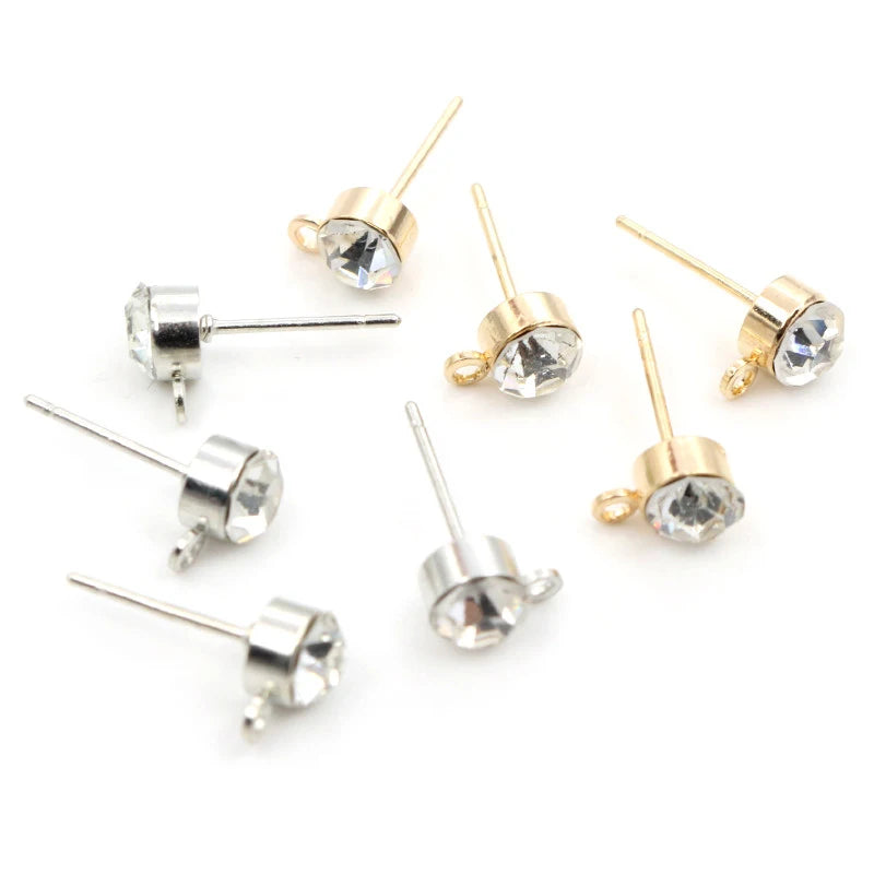50pcs Stud Earrings Pins with Zircon 4/5/6mm Rhinestone Basic Earring Studs DIY Jewelry Making Accessories Findings Aurexia off