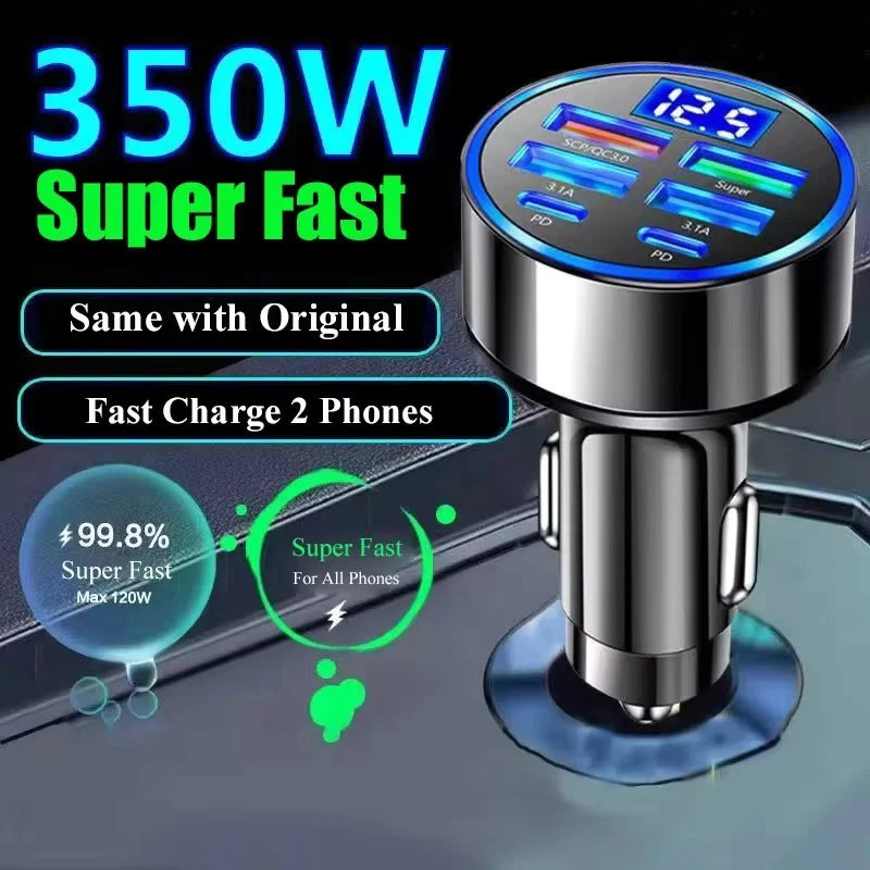 6 in 1 USB C Car Phone Charger Adapter with Voltage Display Dual PD Super Fast for iPhone 15 Pro max OPPO Samsung Huawei Aurexia off