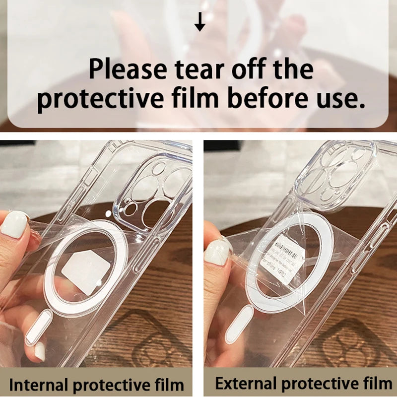 For Magesafe Magnetic Transparent Wireless Charge Case For iPhone 11 12 13 14 15 16 17 Air Pro Max Plus Mini Shockproof PC Cover Aurexia off