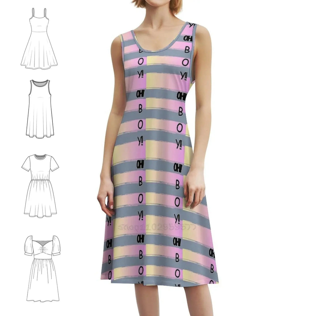 Oh!Boy! Skirt Korean Style Casual Dress For Women Simple Daily Office Lady Dresses Love Girls Pink Stripes Boy Shade Touch Aurexia off