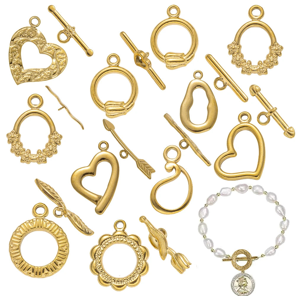 5 Sets Stainless Steel Toggle Clasp T-bar Closure Ring Fastener Hook End Connectors for DIY Necklace Bracelet Jewelry Making Aurexia off