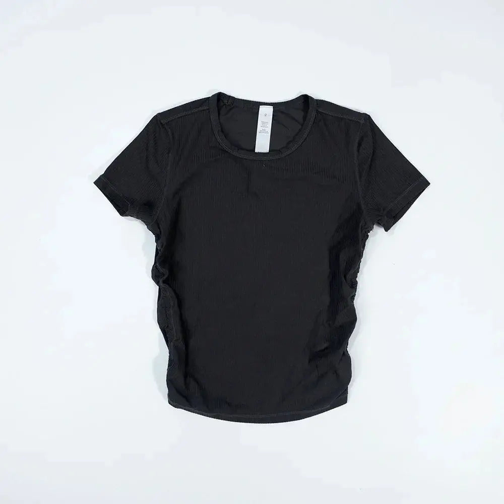 Ribbed Tight Shirt Sexy Waist Shaping Cropped Top Short Sleeve Shirts Women Gym T-shirt Breathable Yoga Clothes Aurexia off