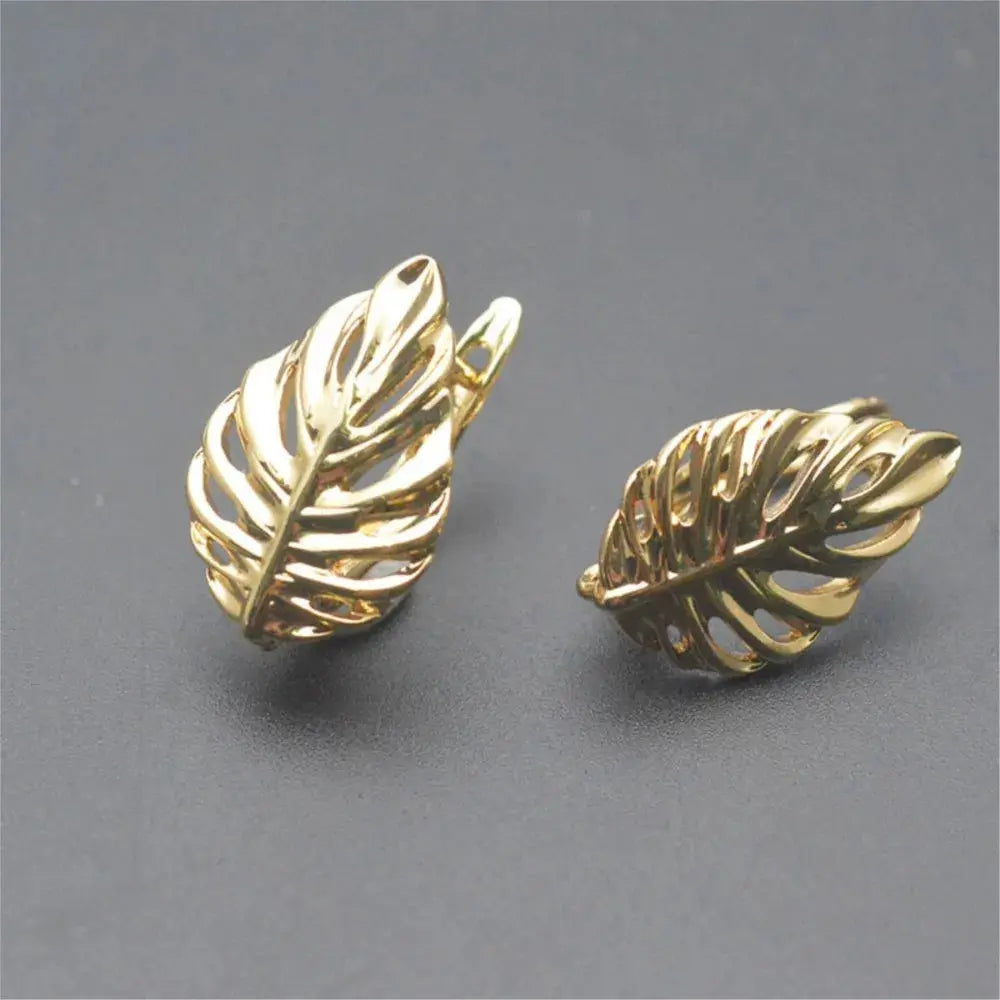 1/2Pcs 18K Gold Plated Brass Leaf Shaped Hollow Fashion Earrings Buckles For DIY High Quality Earring Hook Clasps Jewelry Making Aurexia off