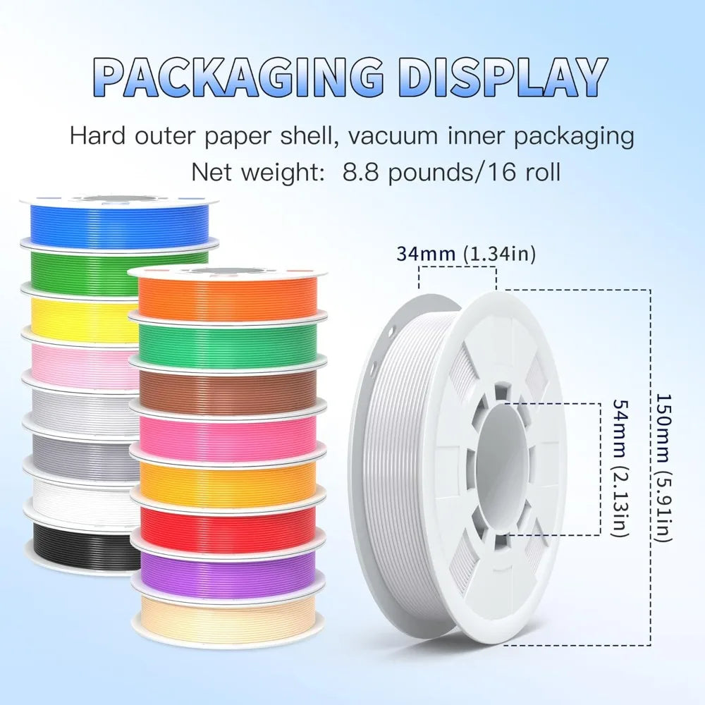 PETG 3D Printer Filament 1.75mm, High Precision Durable, Dimensional Accuracy +/- 0.02mm, 4kg 16 Colors, for FDM Printers Aurexia off