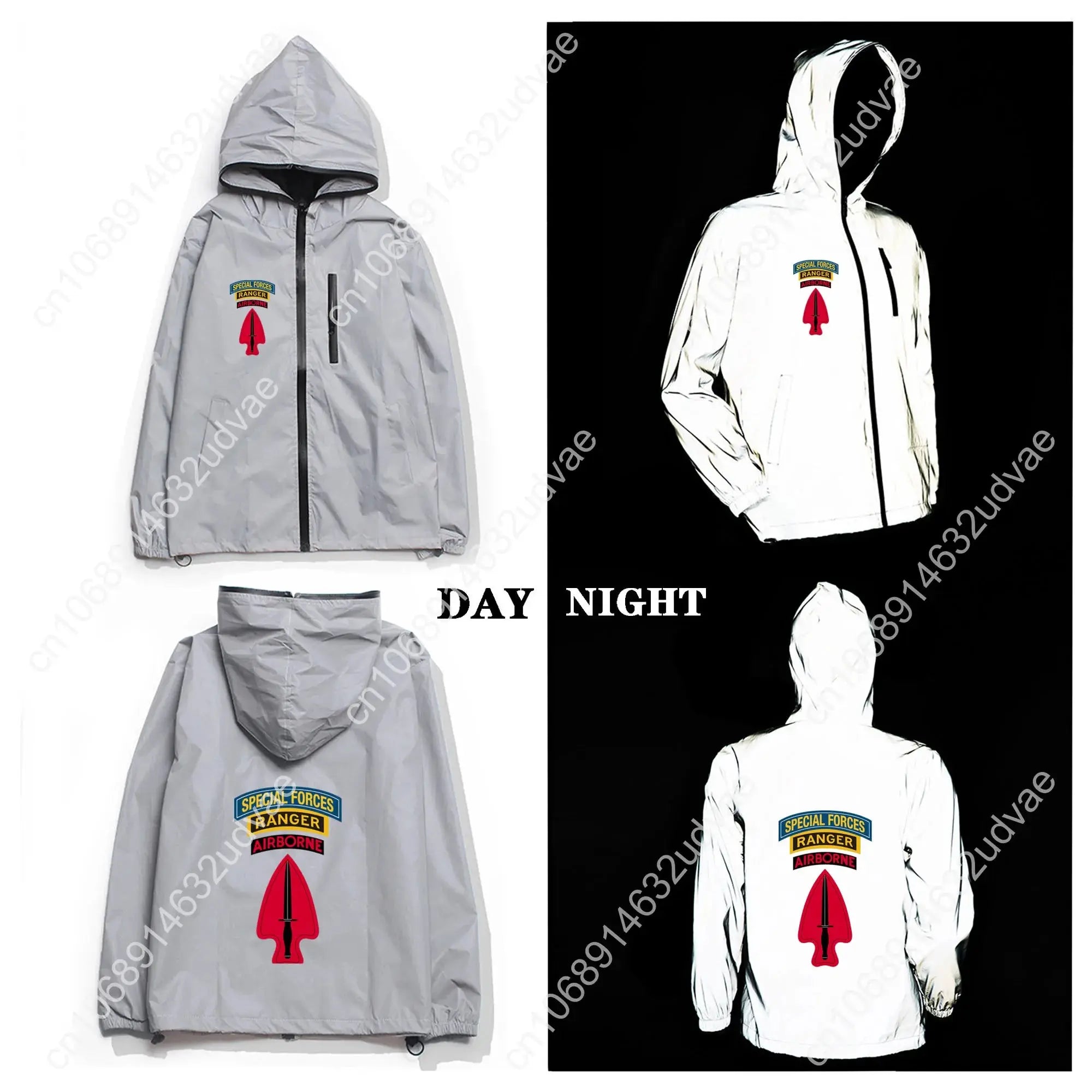 USASOC Reflective Jacket Mens Womens Coat Hooded Windbreaker Runing Pocket Jackets Cycling Hiking Zipper Customized Hoodie Aurexia off
