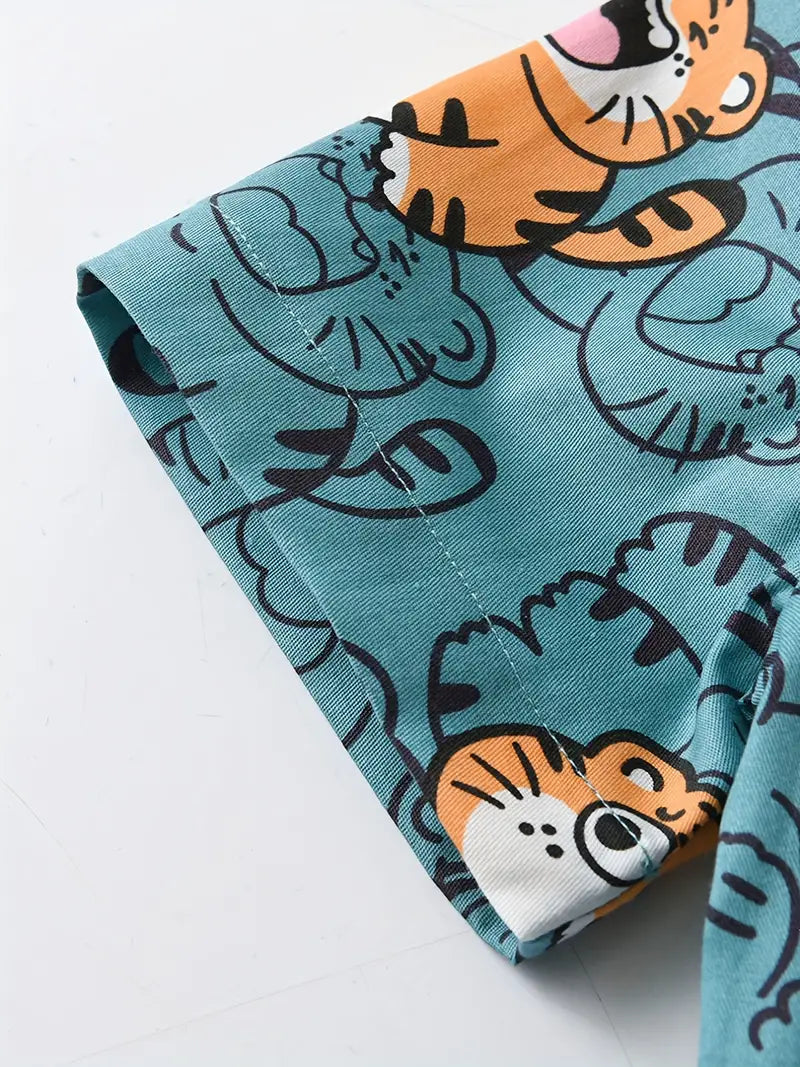 Boys Cute Tiger Print Short Sleeve Summer Shirt Aurexia off