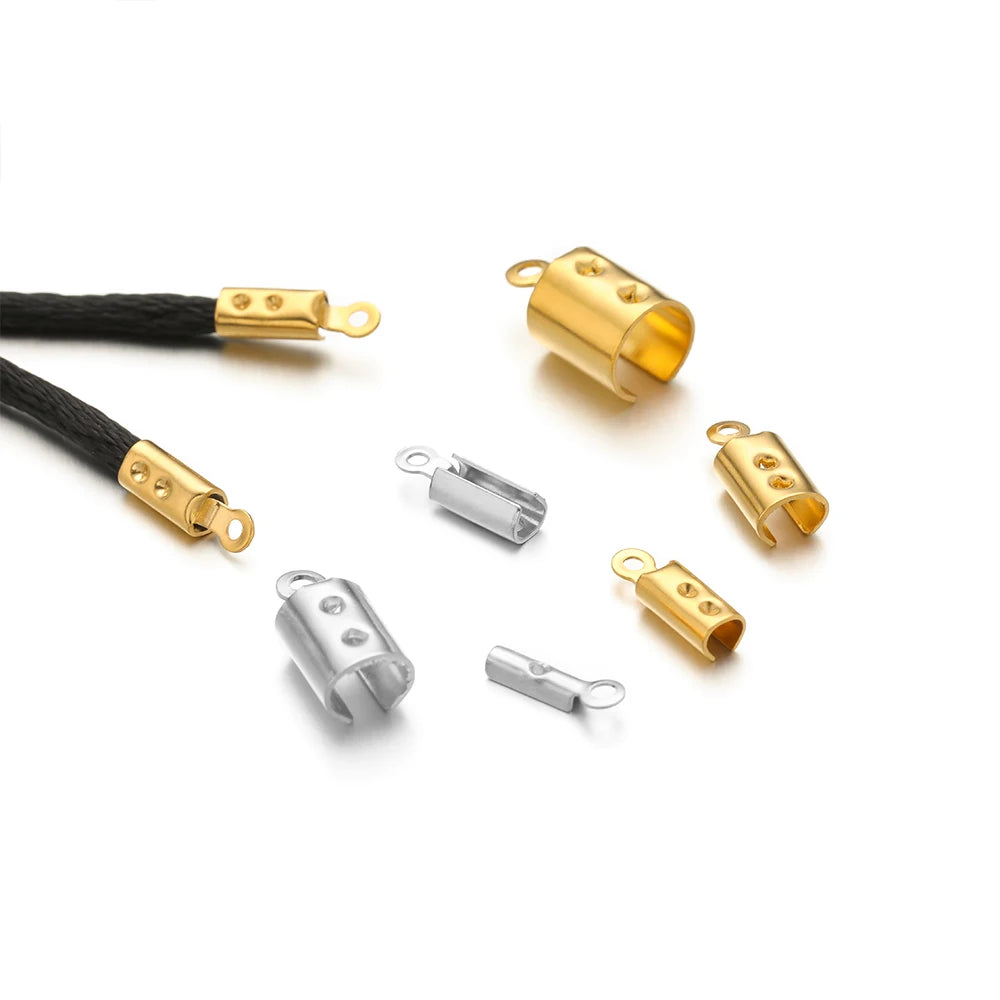 50pcs Stainless Steel High Quality Crimp End Beads Caps Leather Cord Clips for DIY Jewelry Making Necklace Connectors Supplies Aurexia off
