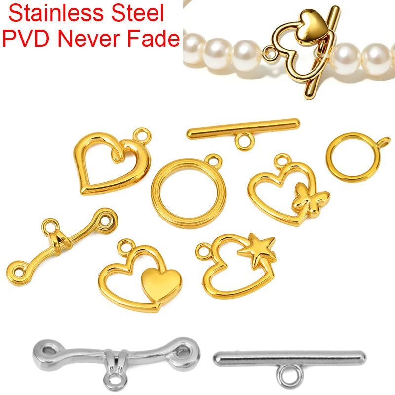 5sets PVD Never Fade Stainless Steel OT Clasps Toggle Bracelet Hooks End Necklace Connectors ForDiy Jewelry Making Accessories Aurexia off