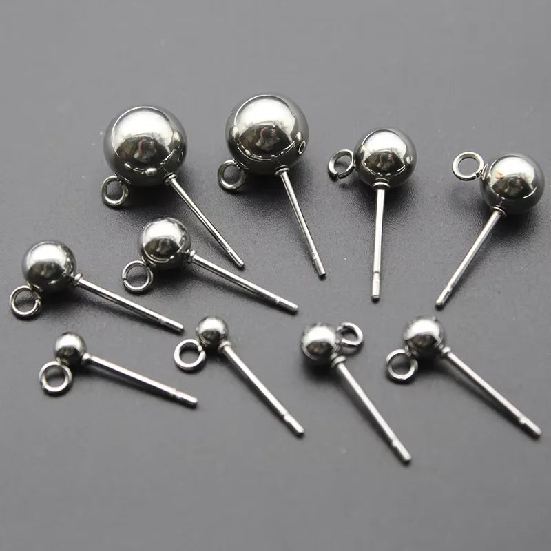 20Pcs Stainless Steel 3/4/5/6/8mm Round Ball Stud Earrings Post With Loops For DIY Earrings Accessories Jewelry Making Findings Aurexia off