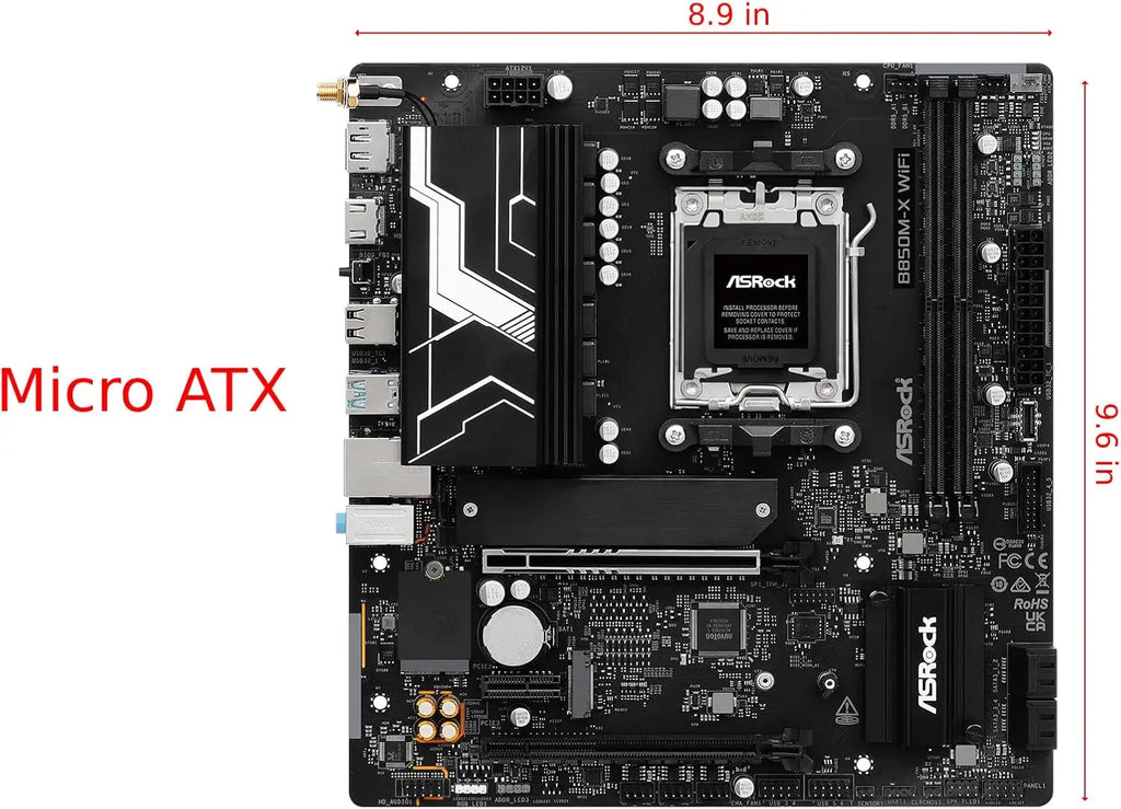 Micro-ATX AM5 Motherboard for AMD Ryzen 9000/8000/7000, DDR5 8200+ OC, PCIe 5.0, 2.5G LAN, BIOS Flashback Aurexia off